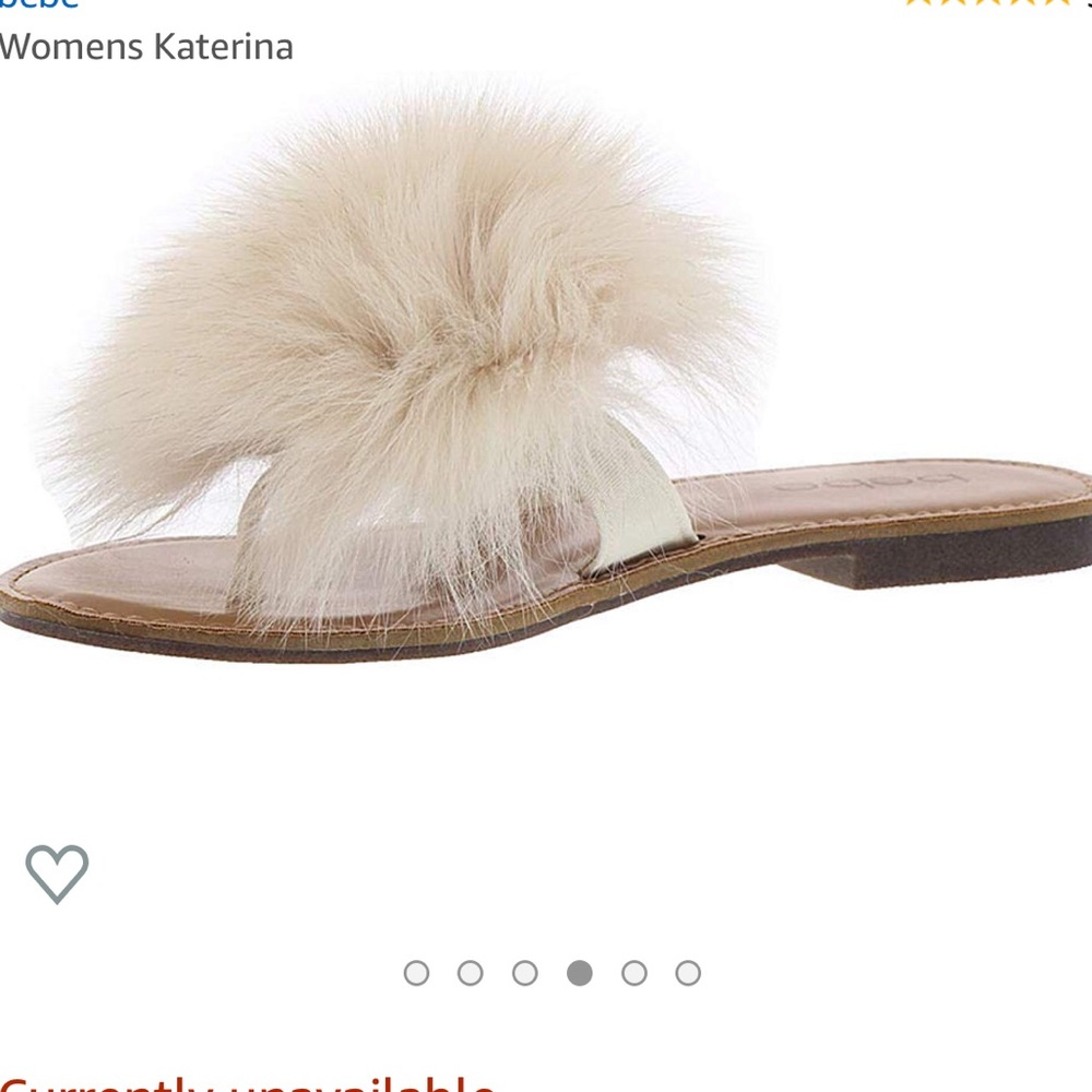 bebe Katerina Slide Sandals with Beige Fur Pom